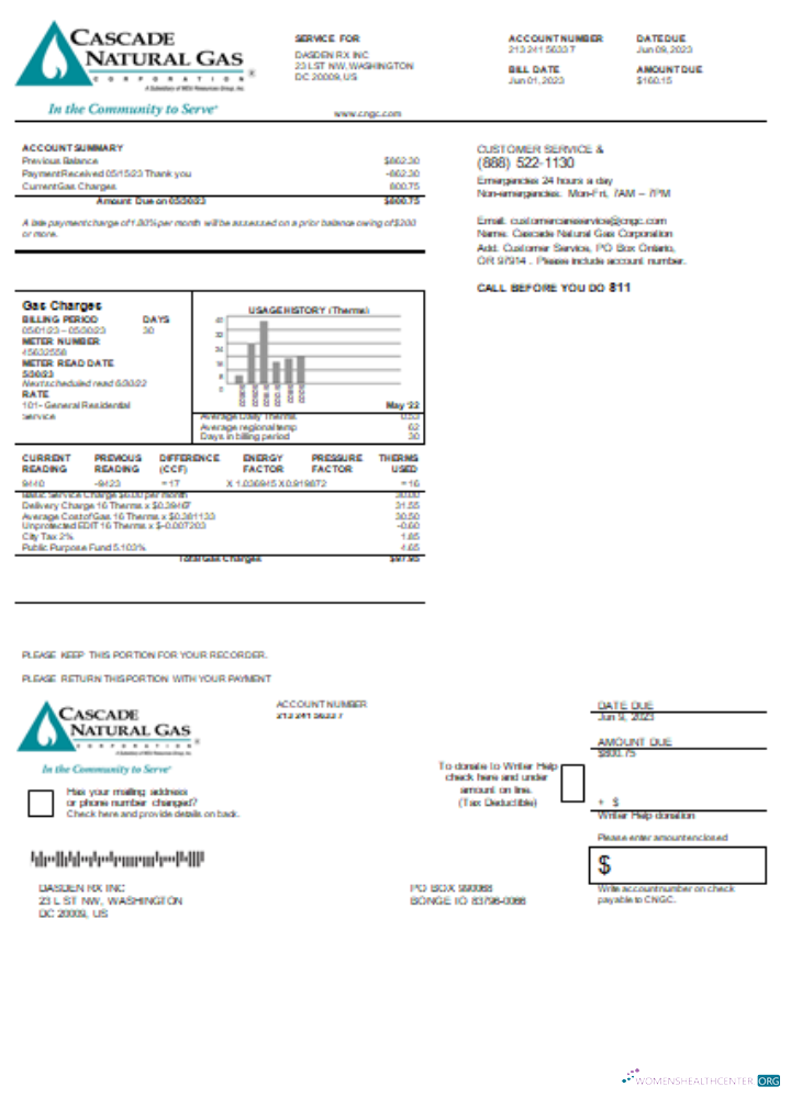 Download Cascade Natural Gas utility business bill SCR Photoshop template
